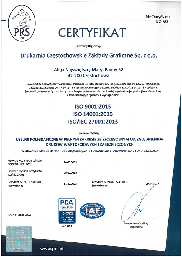 ISO Certyfikaty