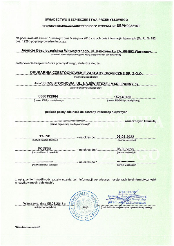 Świadectwo Bezpieczeństwa